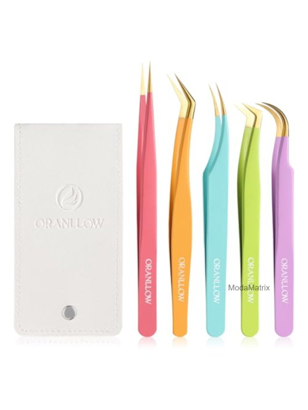 Stainless Steel Lash Extension Tweezers Set Gold Plated Tips 5 PC